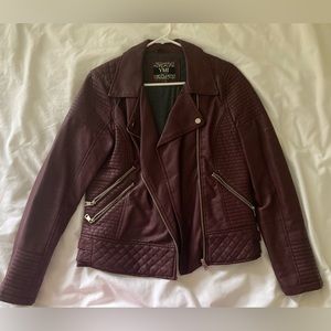 Woman’s faux leather Moto jacket. Burgundy in color